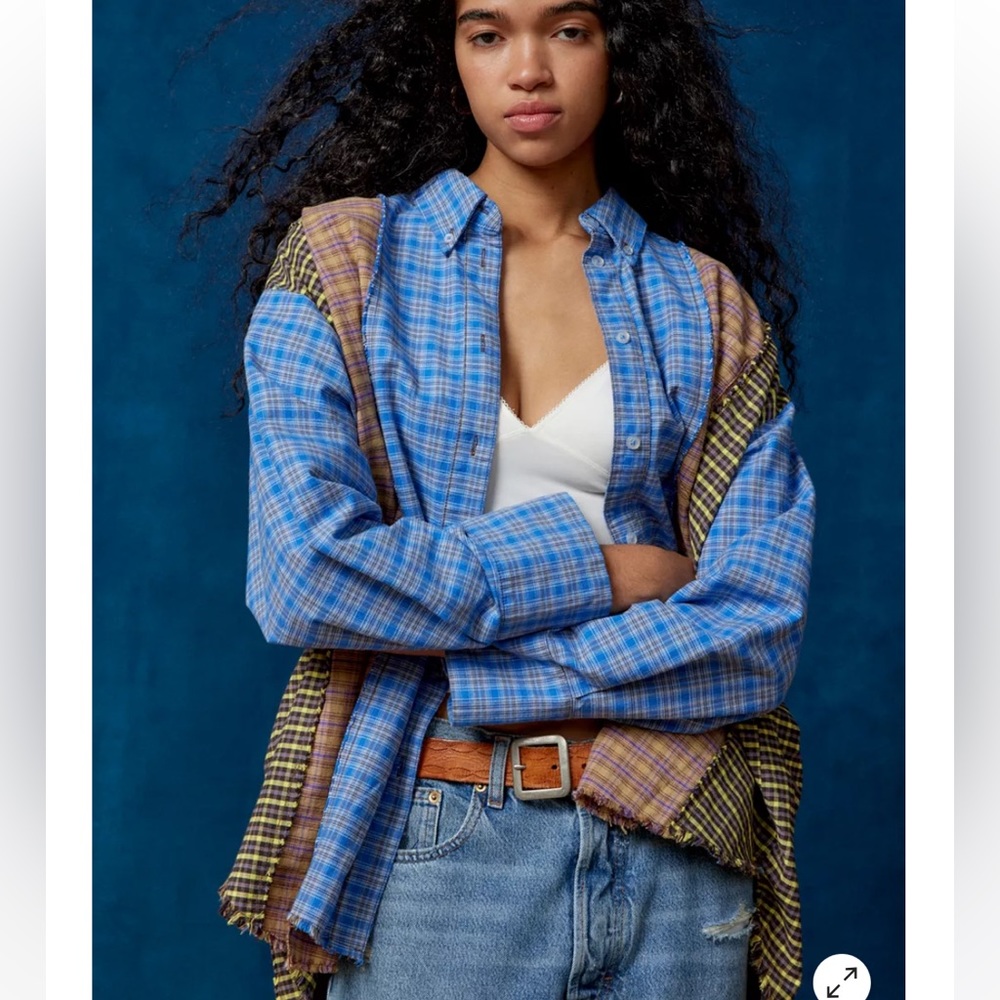 BDG Blue Plaid Button-Up Shirt